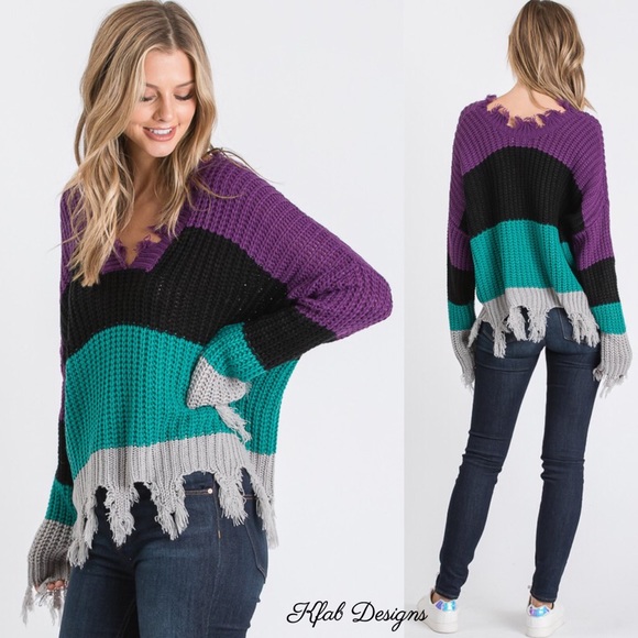 LAST 1! V Neck Destroyed Vibrant Sweater! - Picture 6 of 6